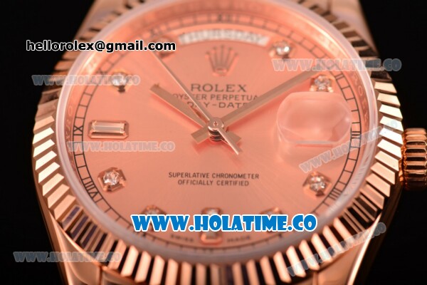 Rolex Day-Date Asia 2813/Swiss ETA 2836/Clone Rolex 3135 Automatic Rose Gold Case with Diamonds Markers and Pink Dial (BP) - Click Image to Close